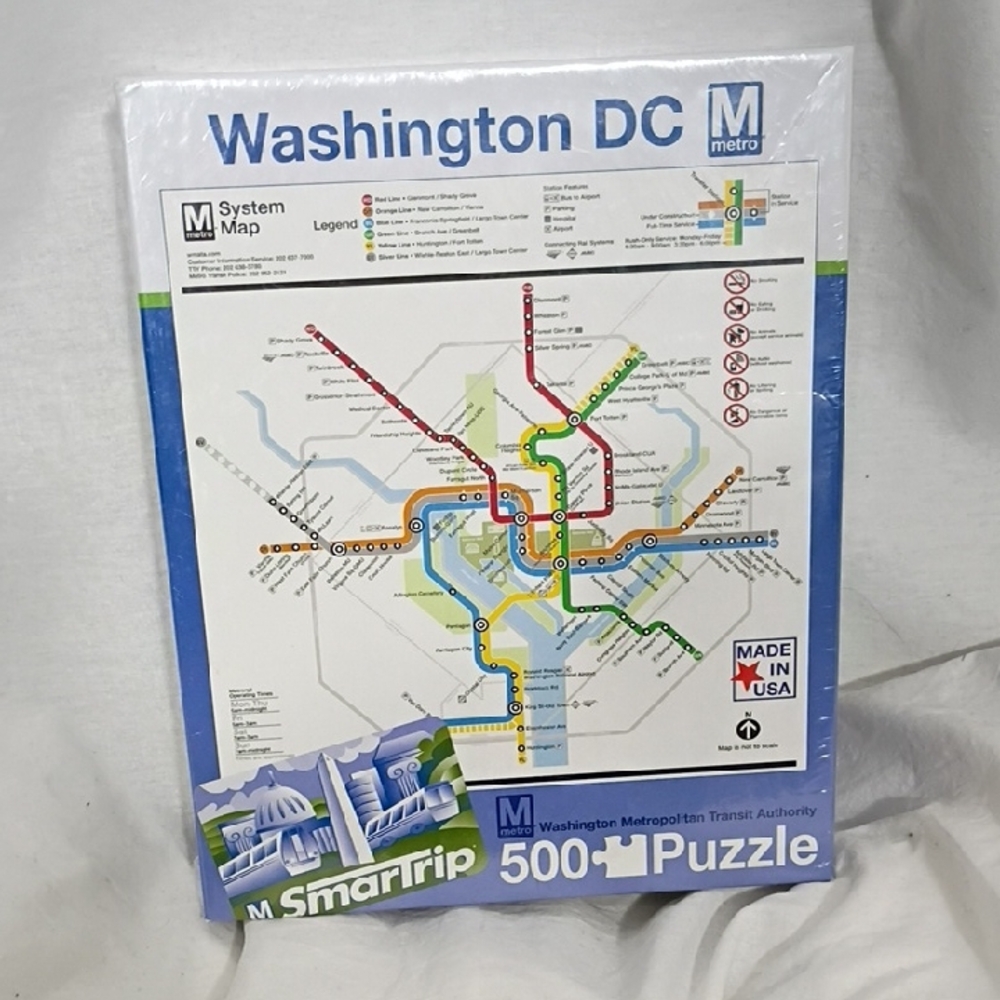 NWT Washington DC Metro System Map 500 Piece Puzzle Metropolitan Transit 19"X19"